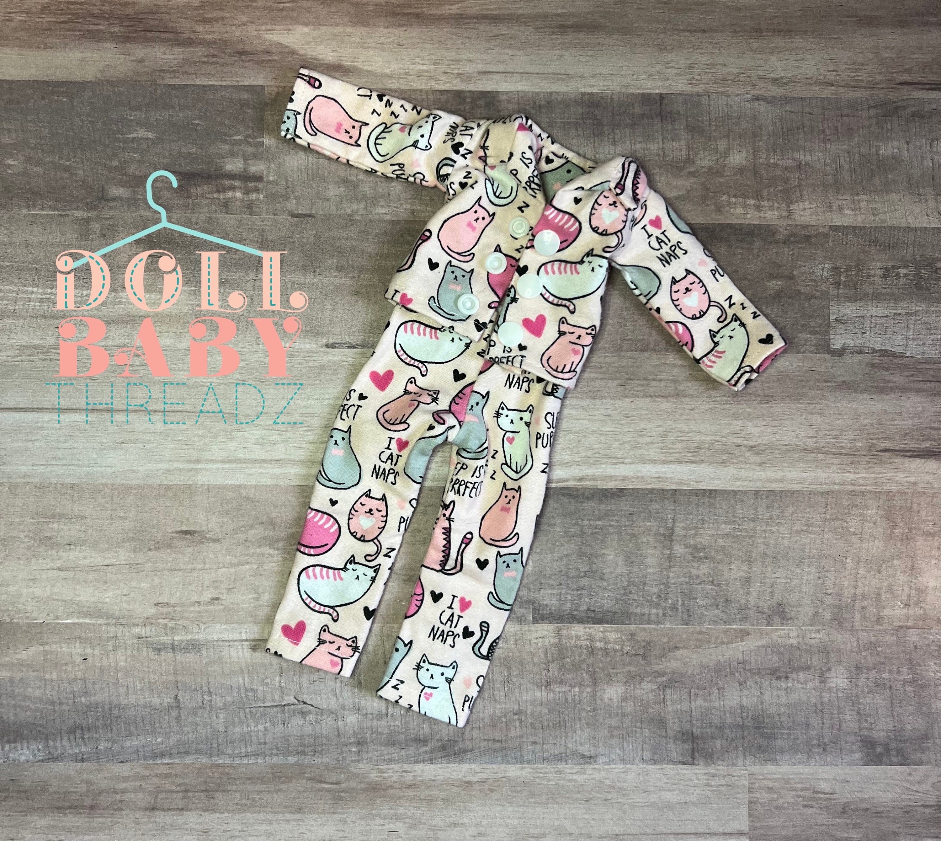 14.5 Inch Doll Pink Cat Pajamas, Doll Cat Pajama Set, Cute Doll Pajamas ...