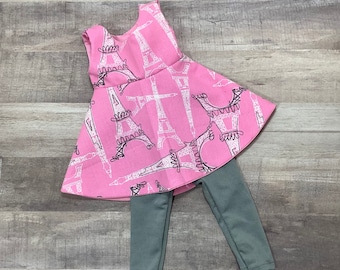 18” Doll Pink Paris Dress with Leggings, Cute Pink Paris Doll Outfit, Eiffel Tower Doll Outfit