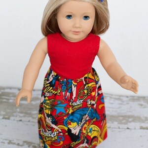 Handmade 18 Inch Doll Wonder Woman Maxi Dress, 18 Inch Doll Maxi Dress, 18 Inch Doll Dress, Wonder Woman Doll Dress, Superhero Doll Dress image 2