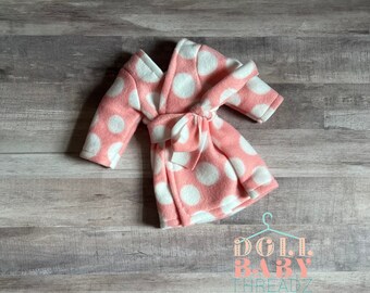 Roupão de boneca de lã pêssego de 18 polegadas, roupas de boneca de lã de bolinhas, roupas de boneca de 18 polegadas
