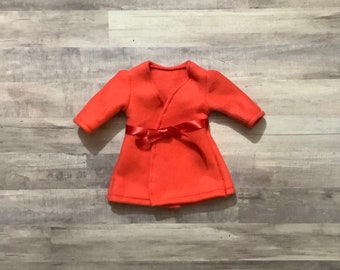 Roupão de boneca de lã vermelha clara de 18”, casaco de lã para boneca, roupas de boneca de 18 polegadas