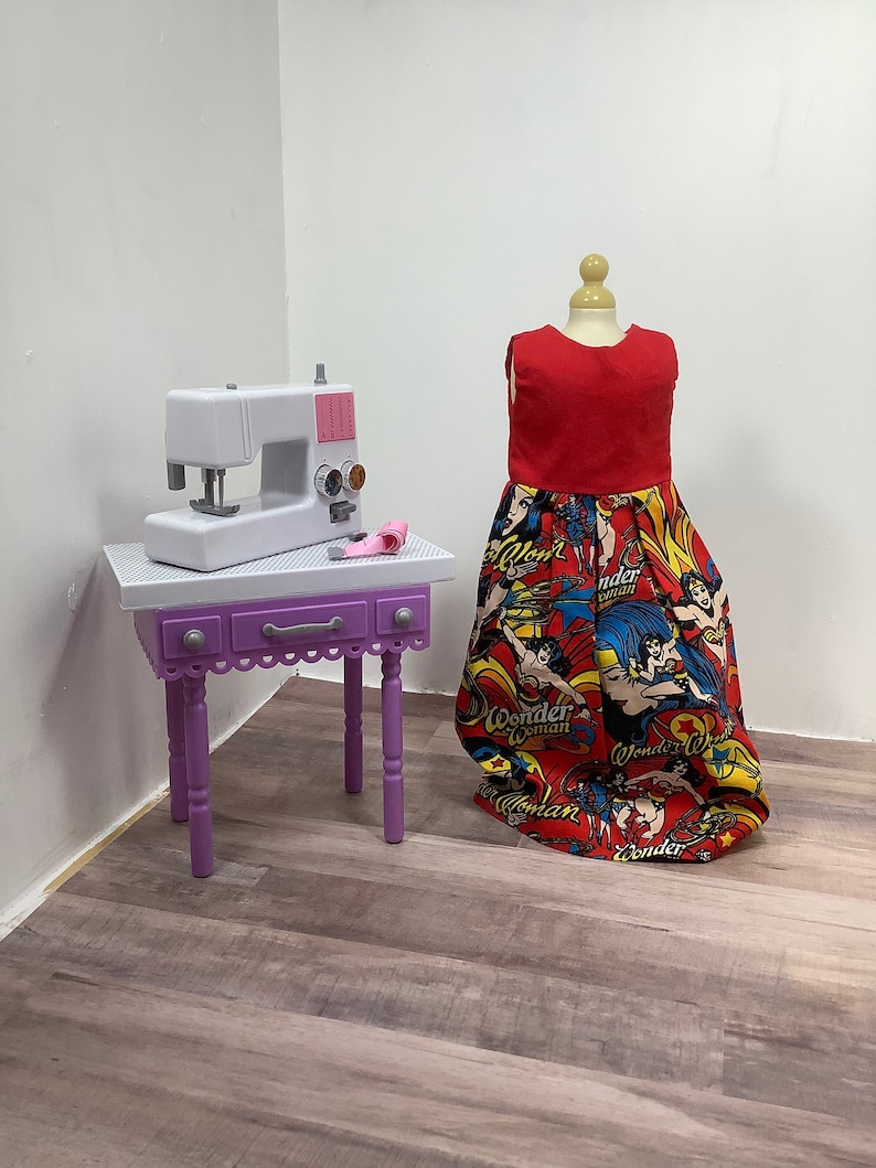 Handmade 18 Inch Doll Wonder Woman Maxi Dress, 18 Inch Doll Maxi Dress, 18 Inch Doll Dress, Wonder Woman Doll Dress, Superhero Doll Dress image 3