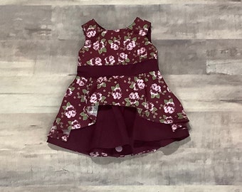 Vestido de muñeca Rosebuds hecho a mano, Vestido de muñeca de 18 pulgadas, Vestido de muñeca bonita, Vestido de muñeca floral rosa, Vestido de muñeca hecho a mano, Vestido de muñeca de Borgoña