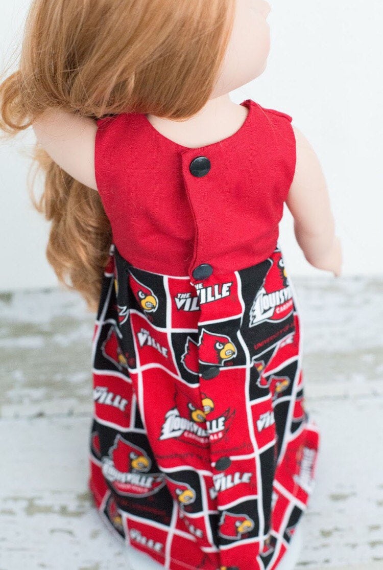 Handmade 18 Inch Uofl Maxi Dress Red Cardinals Doll Dress 