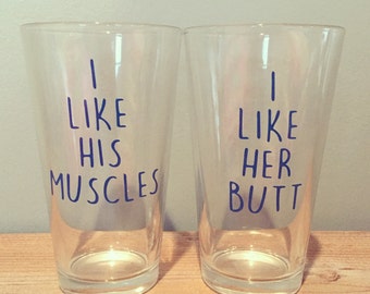 I Like Her Butt Cup | I Like His Muscles Cup | Gifts for Couples | Funny Couples Gift | Cute Fitness Couple Gift | Cute Couples Cups