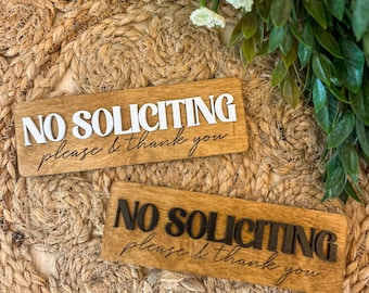 No Soliciting Doorbell Sign, Wood Door sign No solicitors, No Knock doorbell sign