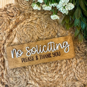 No Soliciting Doorbell Sign, Wood Door sign No solicitors, No Knock doorbell sign