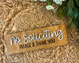 No Soliciting Doorbell Sign, Wood Door sign No solicitors, No Knock doorbell sign