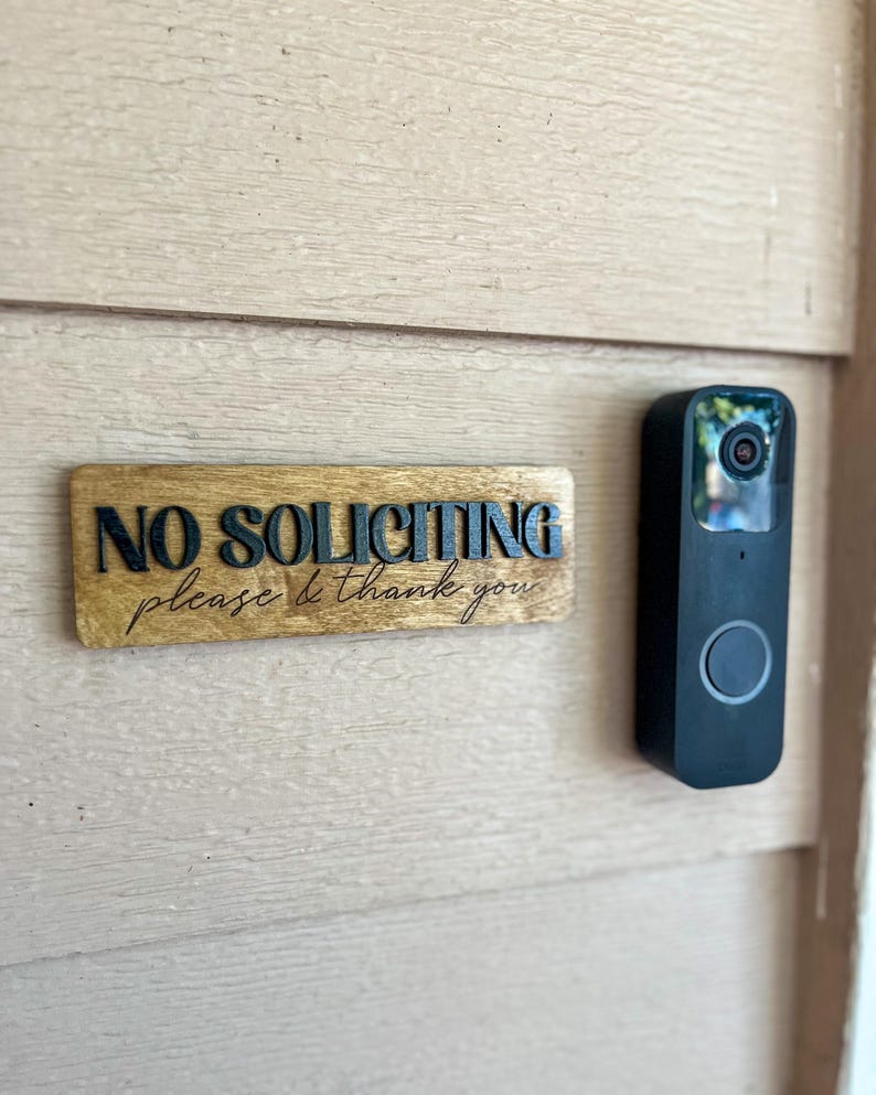 No Soliciting Doorbell Sign, Wood Door Sign No Solicitors, No Knock ...
