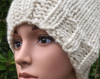 Cream and Gold Slouchy Beanie Hat, Off WhiteHat, Off White Winter Hat, Off White Slouchy Hat, Ivory Hat, Ivory Slouch Hat, Ivory Beanie