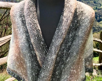 Multicolored (Brown, Taupe, Silver and Charcoal with Silver Metallic) Shawl/Wrap, Brown Shawl, Brown Wrap, Triangle Scarf, Unisex Scarf