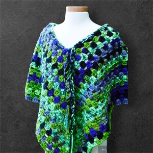 Blue Green Black Boho Poncho, Hippie poncho , Blue Poncho, Green Poncho, Black Poncho, Boho Style, Poncho, Cover up