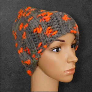 Gray and Orange Slouchy Beanie Hat, Gray Hat, Orange Hat, Gray Winter Hat, Orange Winter Hat, Gray Beanie, Orange Beanie