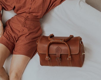 Leather Handbag, Women's Leather Bag, Small Duffle Bag, Boho, Carry Lite Holdall, Lightweight Luggage, Carry on Baggage, Vegetable Tanned