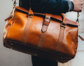 Men's Duffle Bag Leather, Weekender Bag, Leather Holdall, Classic Carry Lite Holdall, Lightweight Luggage, Carry on Baggage, Brown Men's Bag