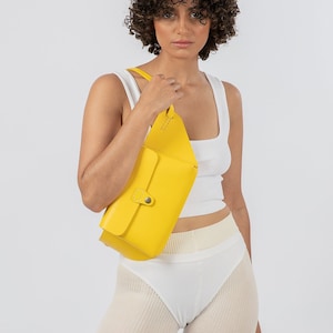 Yellow Leather Belt Bag Leather Fanny Pack Crossbody Pouch Yellow Leather Shoulder Bag Vegetable Tanned Leather Waist Bag Birthday Gift