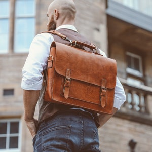 Leather Messenger Bag, Leather Briefcase 15", Rustic Briefcase, Handmade Cross-body Bag, Retro Metropolitan Fashion, Men's Leather Bag