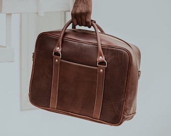 Leder Reisetasche, Handgepäck, Weekender Tasche, Lederkoffer, Leichtes Gepäck, Handgepäck, Gemüse gegerbt, Braun Pilotentasche