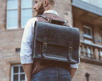 Leather Messenger Bag, Leather Briefcase 15", Rustic Briefcase, Handmade Cross-body Bag, Retro Metropolitan Fashion, Men's Leather Bag