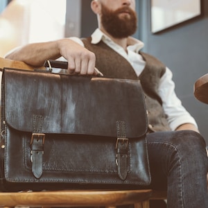 Messenger Bag, Black Leather Briefcase, Pilot Messenger, Laptop Messenger, Cross-body Bag, Rucksack Messenger, Unisex Leather Briefcase