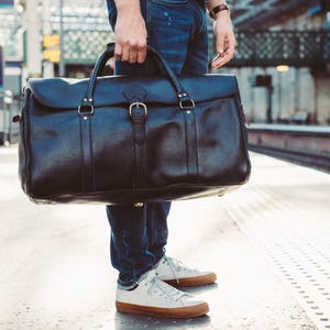 Large Duffle Bag Mens Leather Luggage Black Leather Holdall Leather Travel Bag Luggage Carry on Baggage Vegetable Tanned Full Grain Leather Etsy
