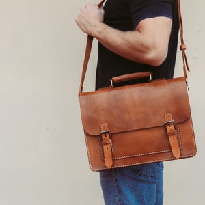 Messenger Bag Men, 13 Leather Men's Briefcase, Laptop Bag, Work Bag, Handmade Cross-body Bag, Retro Metropolitan Fashion, Urban Style, Gift image 1