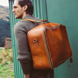 Rugzak Leren koffer, Plunjezak, Converteerbare koffer, Reistas, Grote reiskoffer, Vintage, Retro, Reistas, Herenmode, Heup
