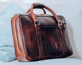 Leather Laptop Bag, Shoulder Bag, 15" Leather Briefcase, Vintage Design, Cross-body Bag, Large Satchel,Working Bag