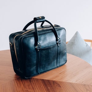 Black Pilot Bag, weekender Bag, Lightweight Luggage, Carry on Baggage, Vegetable Tanned, Cabin Luggage, Travel Leather Bag,