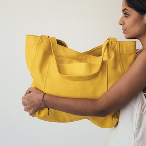 Yellow leather tote hotsell