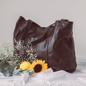 Leather Shoulder Tote Bag, 8 COLOURS AVAILABLE, Leather Top Handle Tote, Grocery Bag, Large Shopping Bag, Leather Diaper Bag, Gift for Her