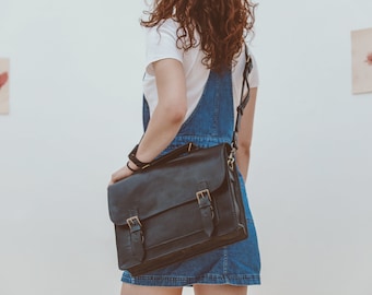 Leather Messenger Bag, 13" Men's Briefcase, Laptop Satchel, Work Bag, Handmade Cross-body Bag, Retro Metropolitan Fashion, Urban Style, Gift