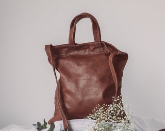 Crossbody Leather Bag, Brown Tote Bag, Leather Shoulder Bag, Shopper Bag, Market, Shopping Bag, Leather Laptop Bag, School Bag, Gift for Mom