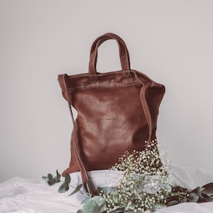 Crossbody Leather Bag, Brown Tote Bag, Leather Shoulder Bag, Shopper Bag, Market, Shopping Bag, Leather Laptop Bag, School Bag, Gift for Mom image 1