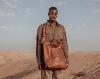 Borsa in pelle color castagna con borsa con cerniera, borsa a tracolla, borsa oversize, borsa per il fine settimana, borsa da giorno, borsa della spesa, borsa da viaggio, regalo per l'anniversario