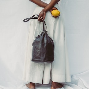 Leather bucket bag with drawstring made of super soft vegetable tanned lamb leather, perfect GIFT