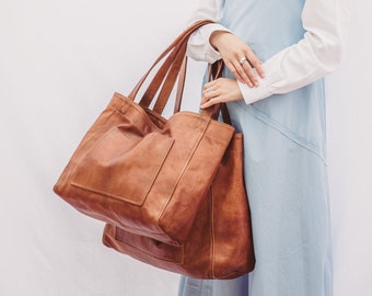 Leather Tote Bag - Extra Large Tote, Leather Shoulder Bag for Women, Soft Tote Bag, SALE, Monogram Tote Leather Boho Bag Personalized Tote