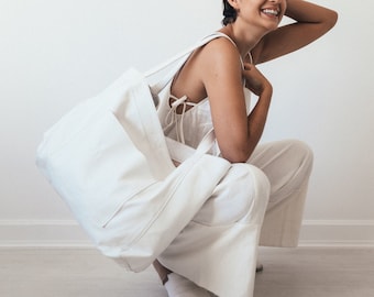 White Leather Tote Bag, Leather Summer Bag, Large Tote, Market Bag, Shopper Bag, Shoulder Bag, Leather Handbag, Lamb Leather, Wedding Gift