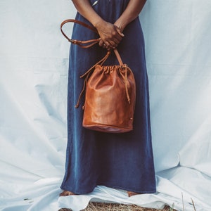 Summer bag, leather drawstring shoulder bag made of soft vegetable tanned full grain lamb leather, wedding GIFT image 1
