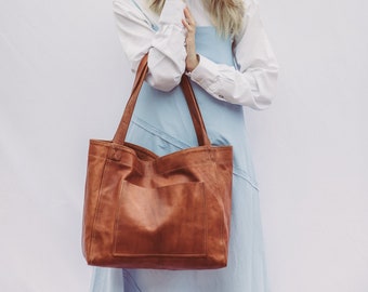 Tote bag, leather tote brown, large and medium tote, leather handbag, leather shoulder bag, SALE, gift for her, oversize personalised tote