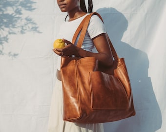 Borsa tote in pelle, borsa da campus in morbida pelle, borsa da weekend, borsa grande con tasca, borsa per la spesa con doppio manico per regalo di nozze, borsa per pannolini, borsa per libri