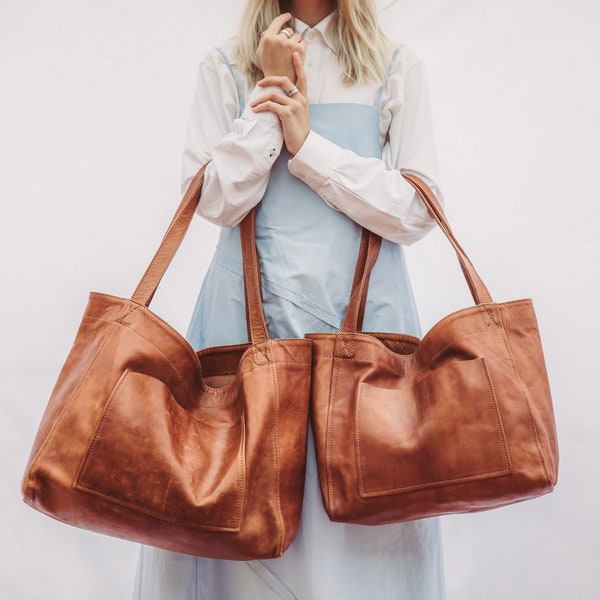 Sac cabas en cuir - grand cabas avec poche Cabas en cuir pour femme sac à main en cuir VENTE Cabas avec monogramme sac hobo en cuir sac à bandoulière