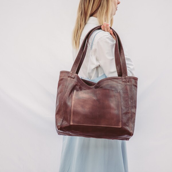 Brown Pure Line Leather Tote