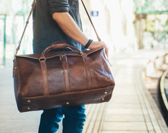 Large Men's Leather Duffle Bag, Travel Holdall, Luggage, Carry All Holdall, Leather Luggage, Carry on Baggage, Vegetable Tanned, Suitcase