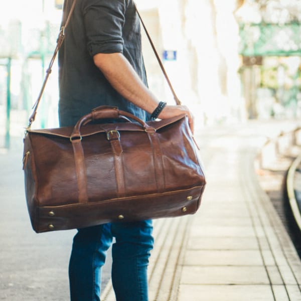 Großer Herren Leder Seesack, Reisetasche, Handgepäck, Handgemacht, Gemüse gegerbt, Koffer