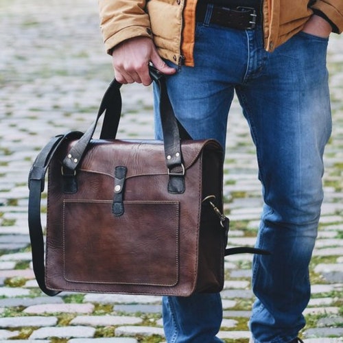 Leather Tote Bag Men's Leather Messenger Handmade - Etsy