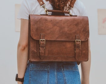 Briefcase, Convertible Leather Messenger, Unisex Briefcase, Leather Work Bag, Messenger, Backpack, Leather Rucksack, Leather Laptop Bag