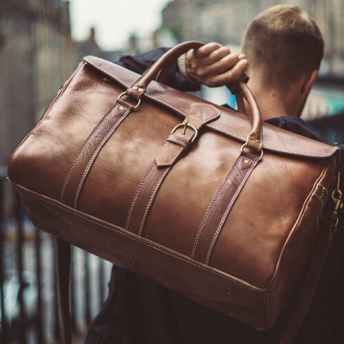 Men's Leather Duffle Bag Classic Travel 