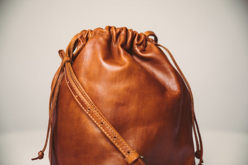 Summer bag, leather drawstring shoulder bag made of soft vegetable tanned full grain lamb leather, wedding GIFT image 10