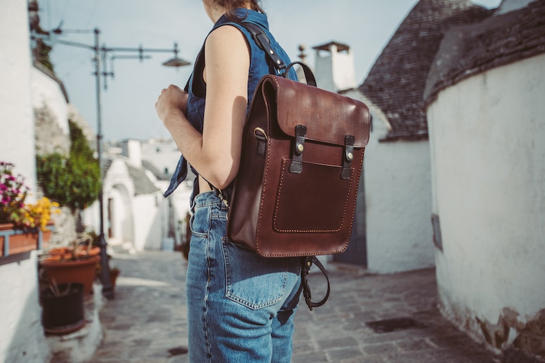 Brown Leather Messenger Camera Bag Leather Roll-top Rucksack | Etsy